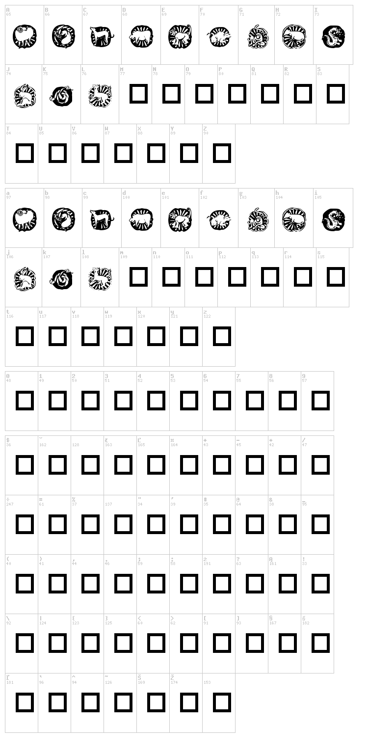 KR Chinese Zodiac font map